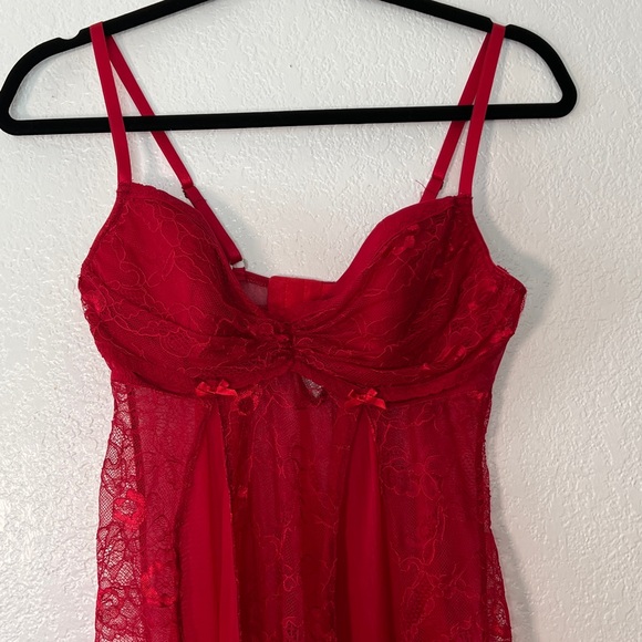 Vintage retro Y2K Fredericks of Hollywood red lace mini slip teddy L - Picture 5 of 8